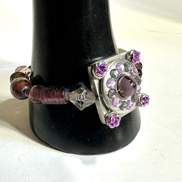 Regal Whimsical Purple Beaded Stretch Bracelet Whimsigoth Dark Fairy - Picture 1 of 4